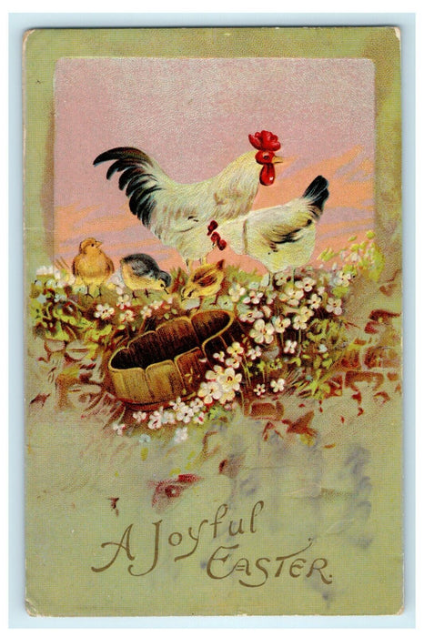 c1910 Easter Winsch Back Baby Chicks Chicken Nest With Flowers Embossed Postcard