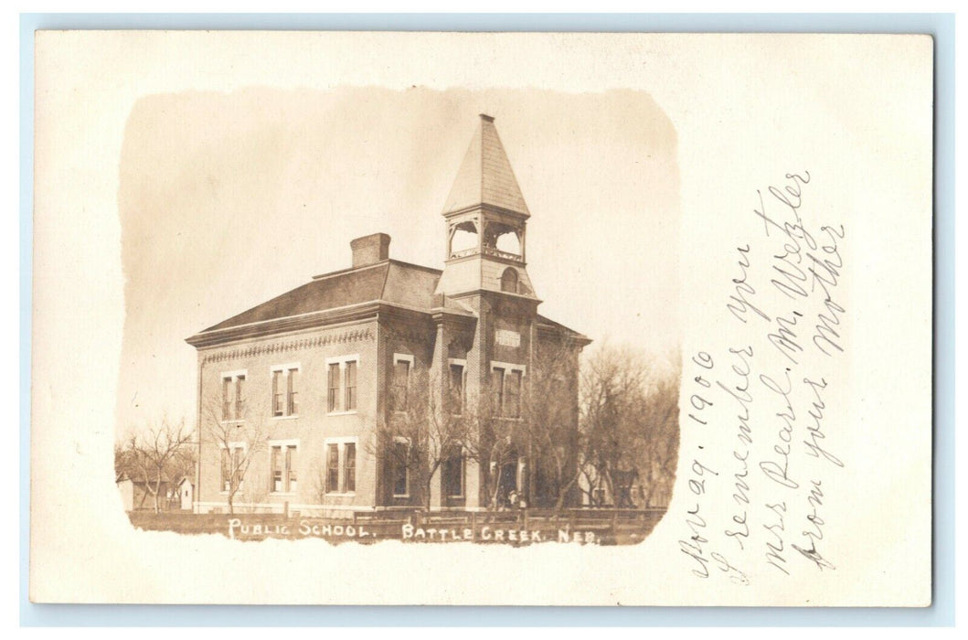 *** Public School Battle Creek 1906 Nebraska RPPC Photo Vintage Antique Postcard
