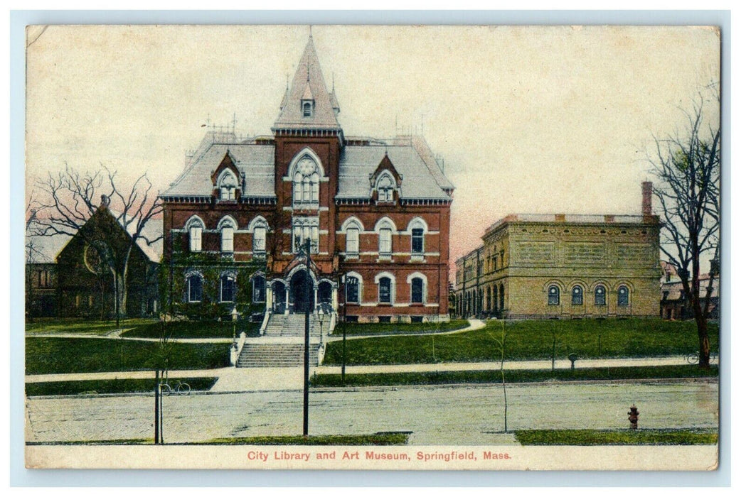1909 City Library And Art Museum Springfield Massachusetts MA Antique Postcard