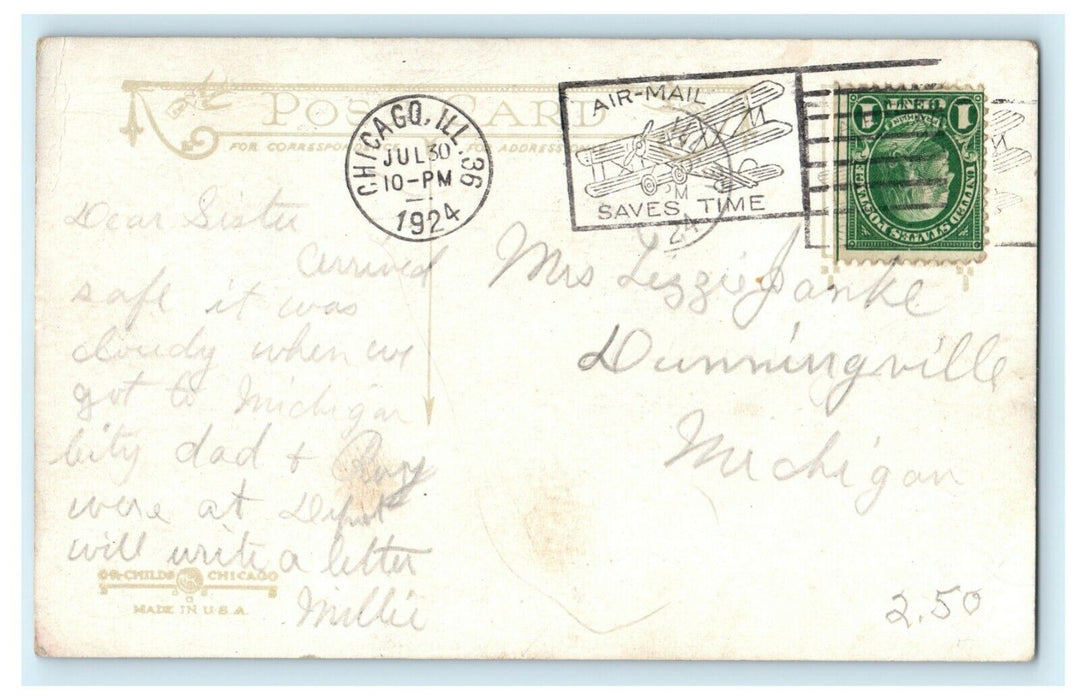 c1915 Cutler Street Looking West Allegan Michigan MI Airmail Cancel Postcard