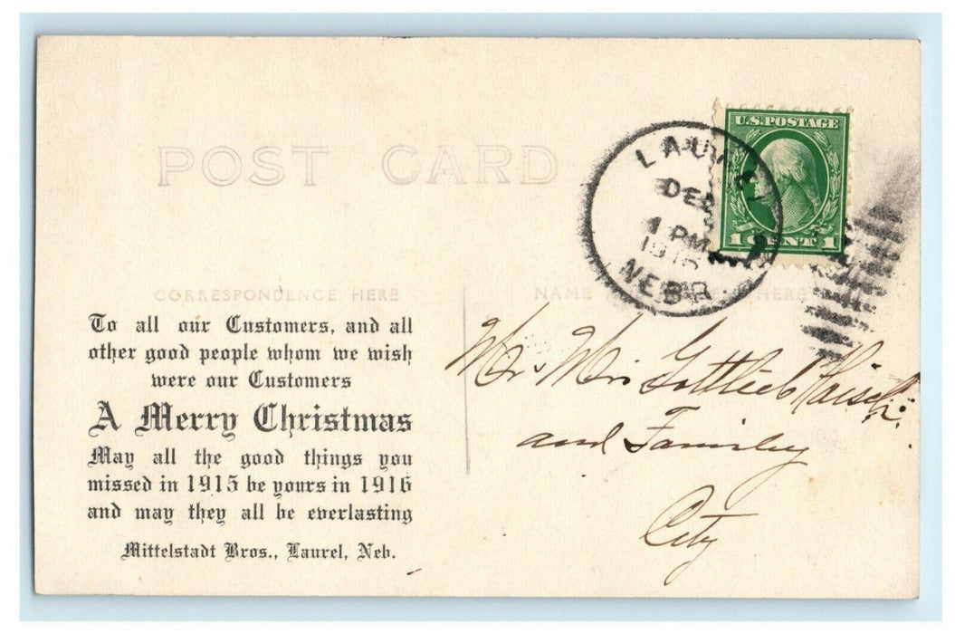 Mittelstadt Bros. Laurel Nebraska Store 1915 Christmas RPPC Antique Postcard