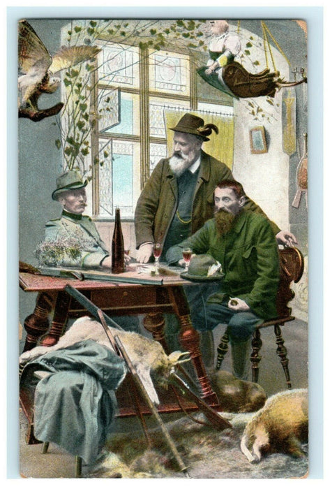 Men Beards Pelts Victorian Table Animals Hats Furs Norfolk NE Antique Postcard