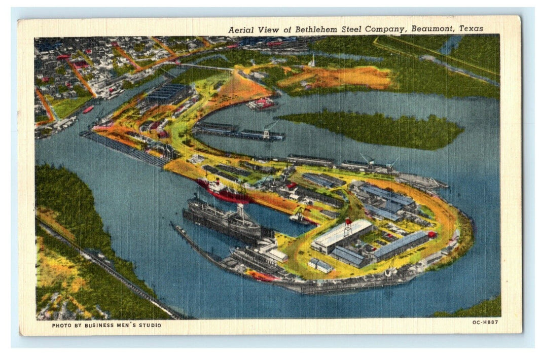 Aerial View Bethlehem Steel Company Beaumont Texas Vintage Antique Postcard