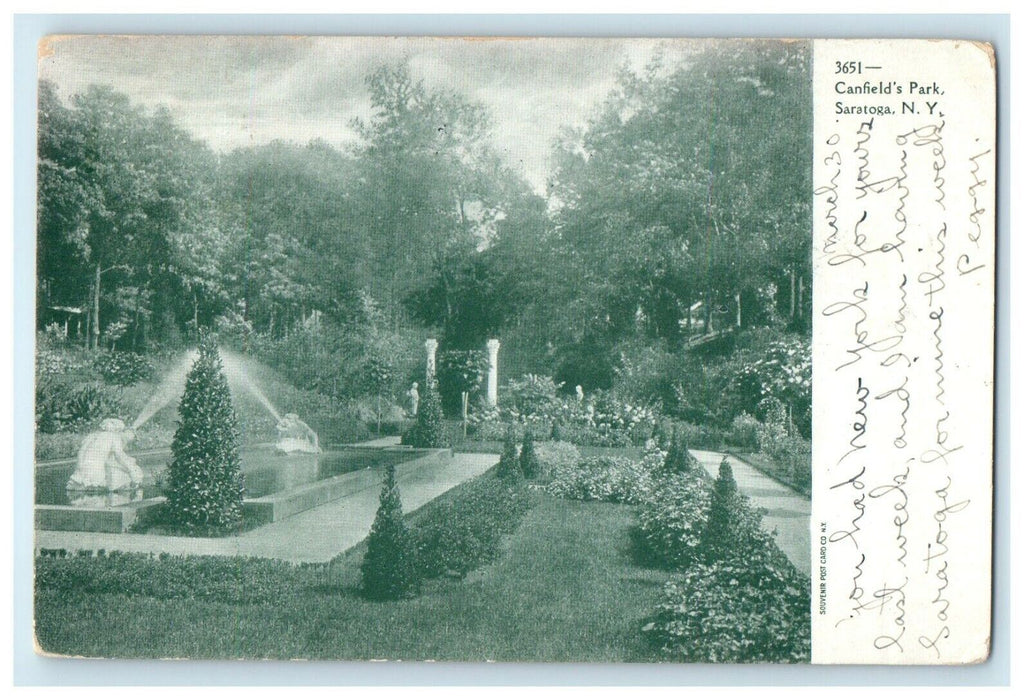 1907 Canfield's Park Fountain View Saratoga Springs New York NY Antique Postcard