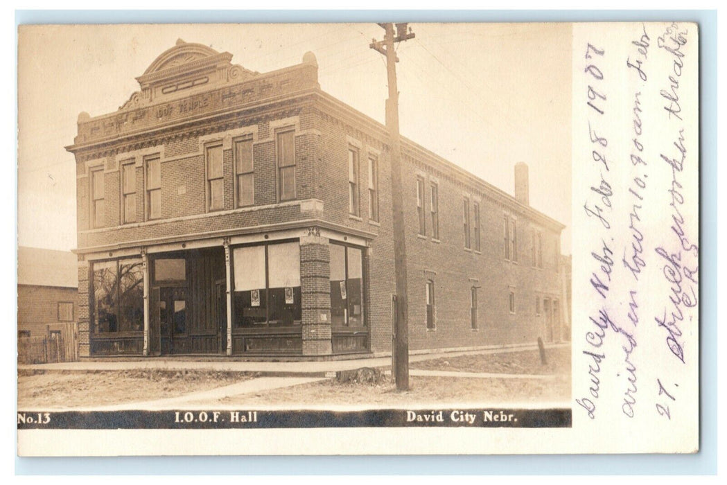 IOOF Hall David City Nebraska 1907 Madison RPPC Photo Antique Postcard