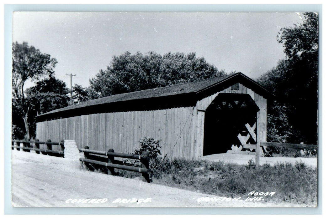 1937 Covered Bridge, Grafton, Wisconsin WI Vintage Posted RPPC Postcard