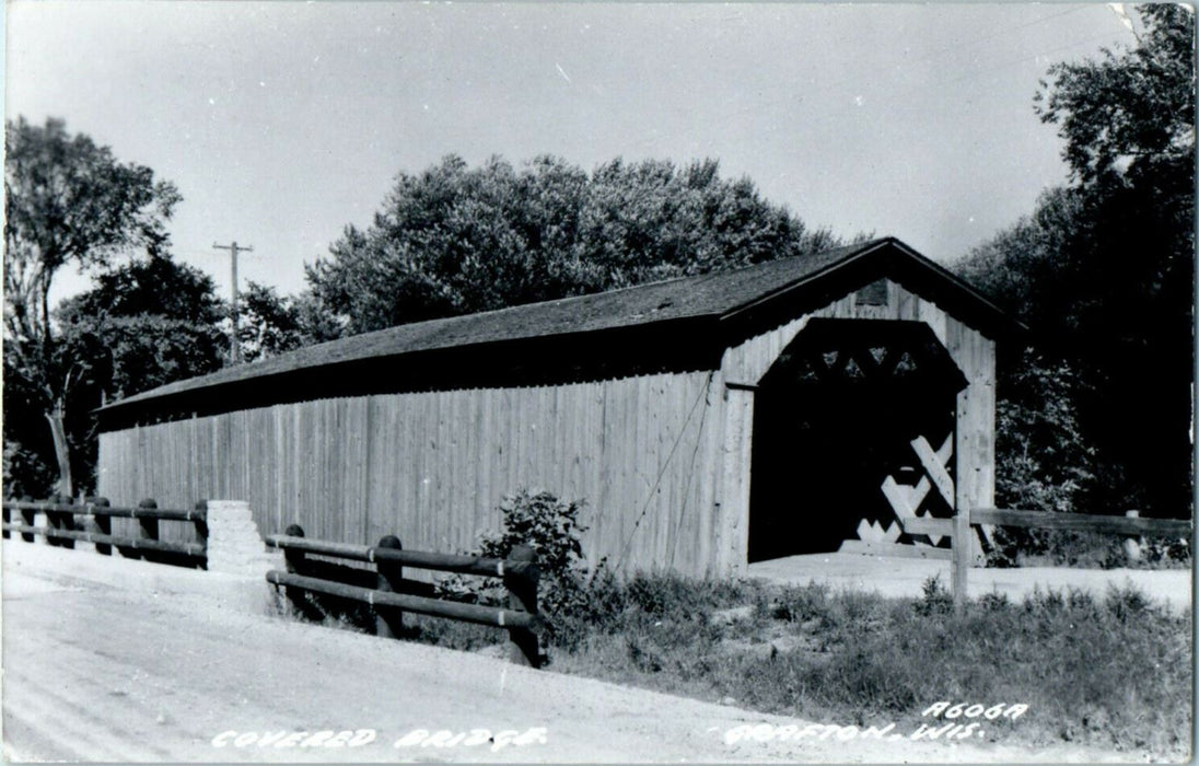 1937 Covered Bridge, Grafton, Wisconsin WI Vintage Posted RPPC Postcard