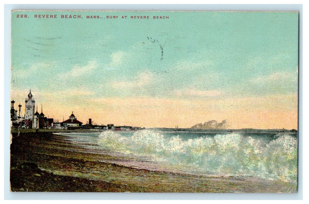 1911 Revere Beach Massachusetts MA, Surf At Revere Beach View Antique Postcard