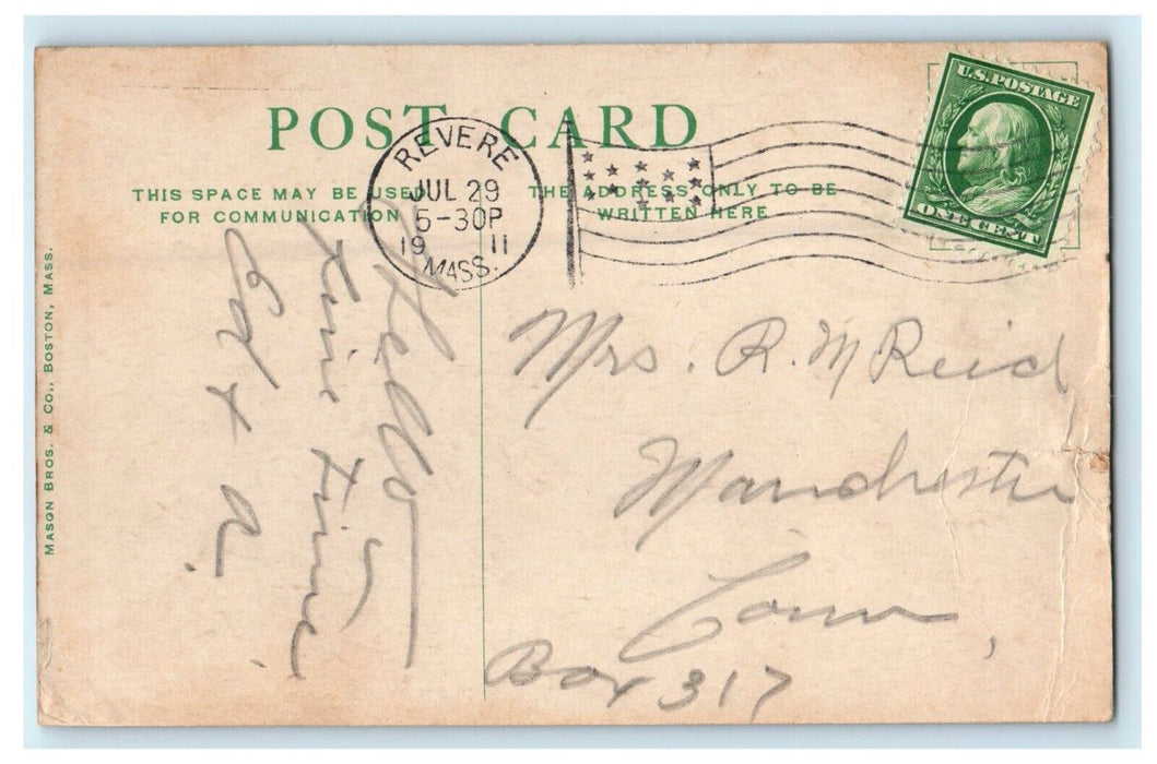 1911 Revere Beach Massachusetts MA, Surf At Revere Beach View Antique Postcard