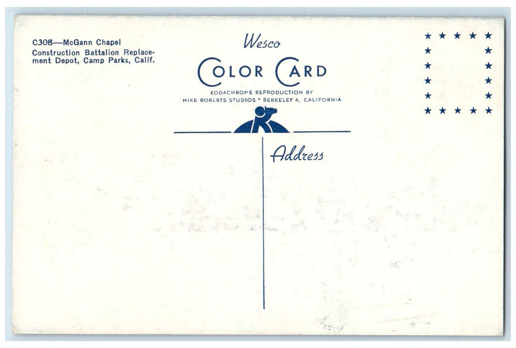 c1950's McGann Chapel, Construction Battalion Replacement Depot CA Postcard