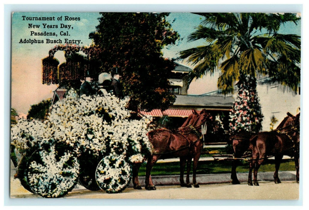 Tournament of Roses New Year's Day Pasadena California Busch Antique Postcard