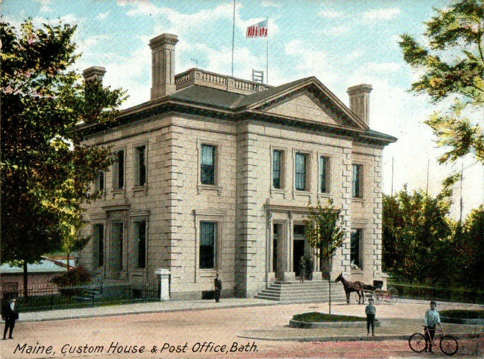 1906 Custom House and Post Office, Bath, Maine ME Unposted Postcard