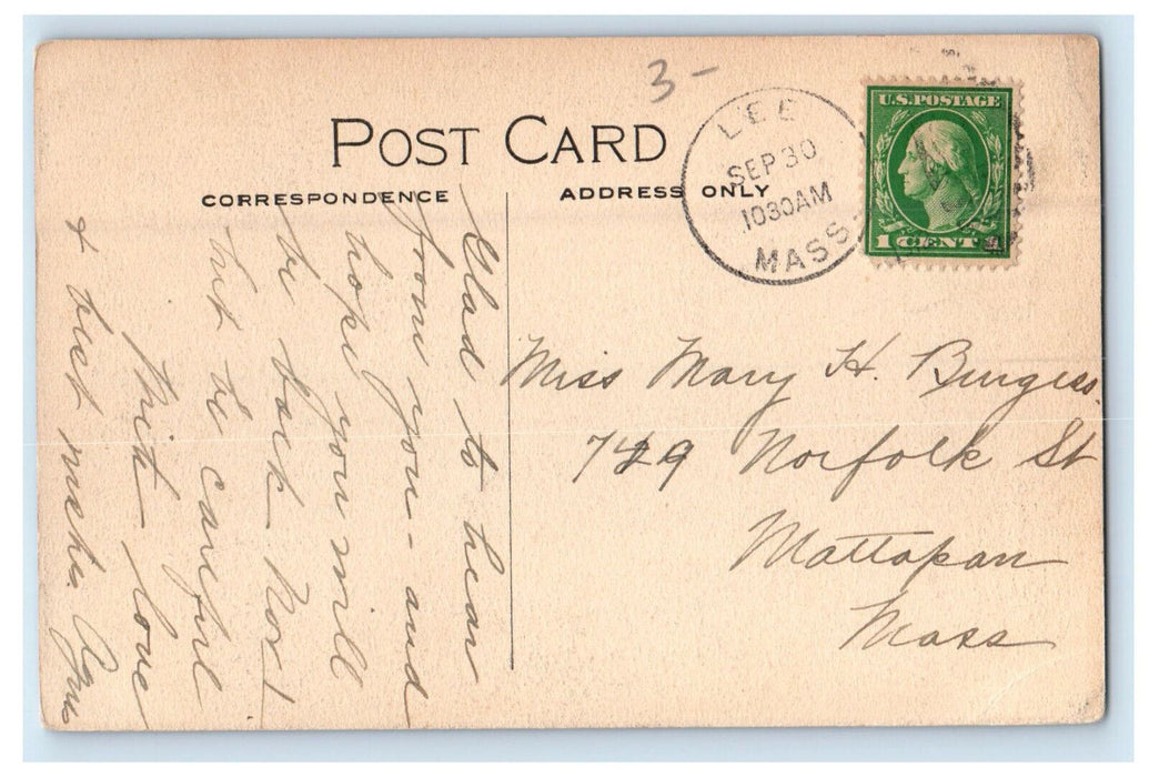 1912 View West from Sunset View, Lenox Massachusetts MA Lee MA Postcard