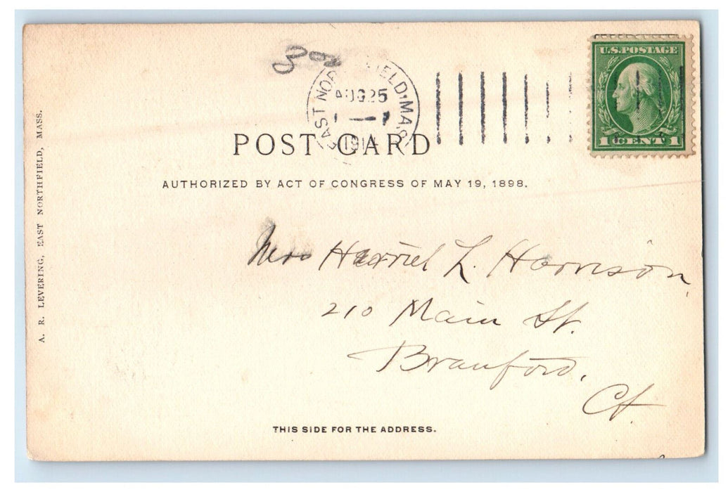1914 Moody Memorial Chapel Mount Hermon Massachusetts MA Posted Postcard