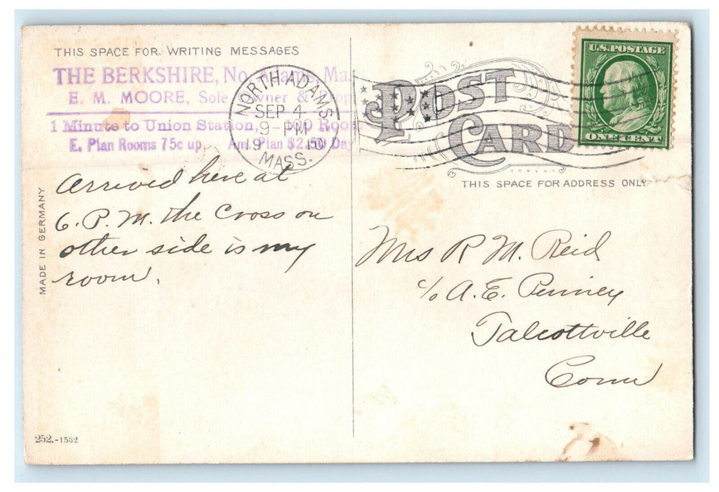 1910 The Berkshire, North Adams, Massachusetts MA Antique Posted Postcard