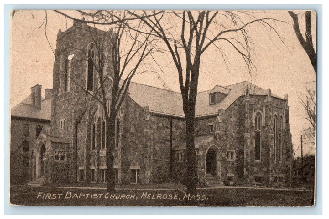 1907 First Baptist Church, Melrose Massachusetts MA Antique Postcard