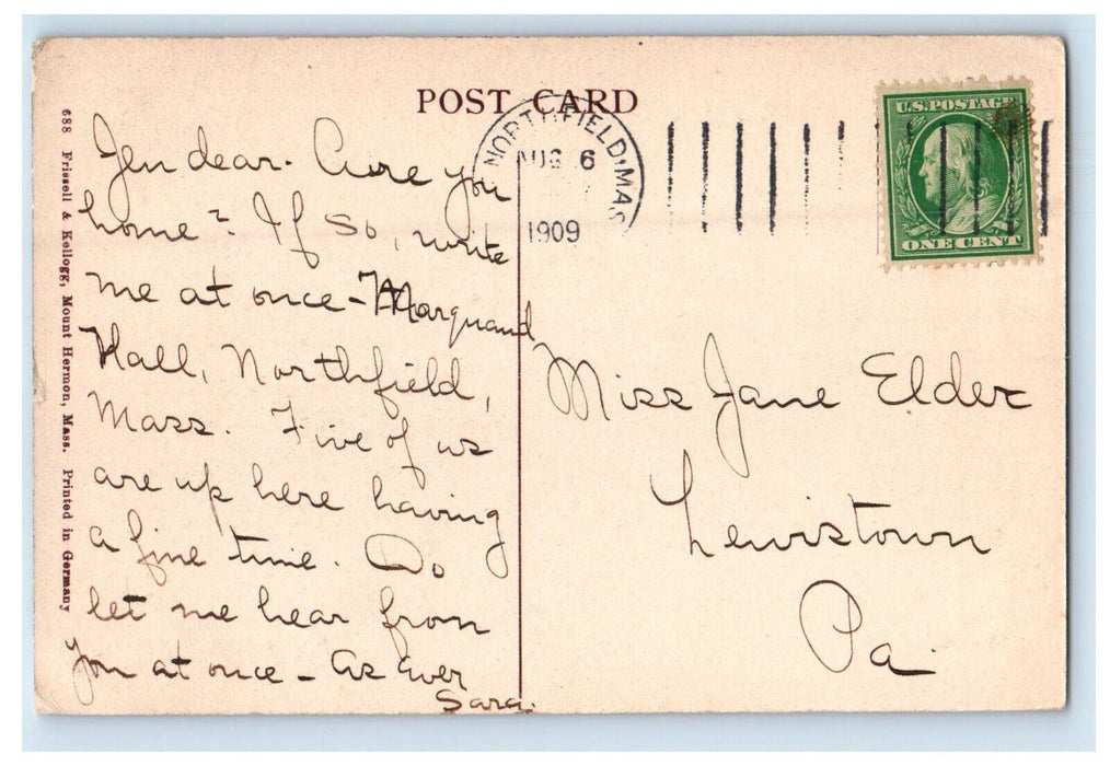 1909 The Pines Mount Hermon Massachusetts MA Frissell & Kellogg Postcard
