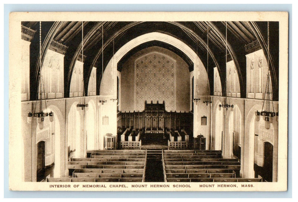 c1930s Interior of Memorial Chapel Mount Hermon School Massachusetts MA Postcard