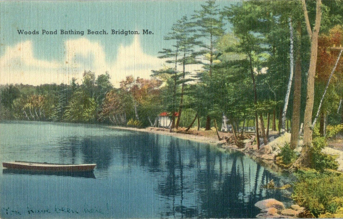 1941 Woods Pond, Bathing Beach, Bridgton, Maine ME Vintage Postcard
