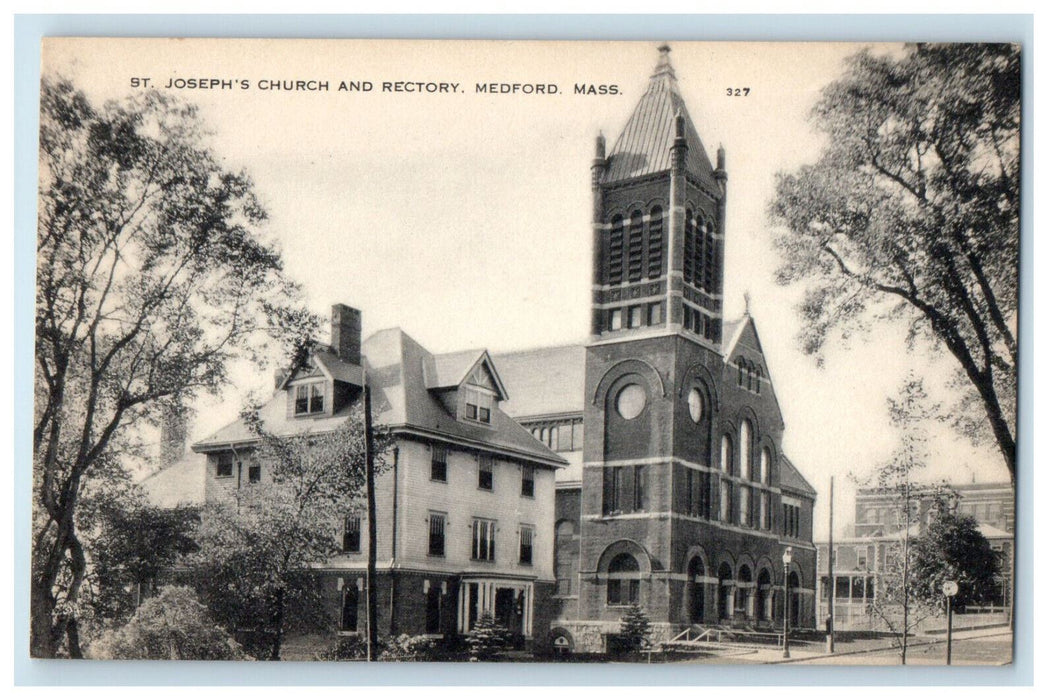 c1910 St. Joseph's Church and Rectory, Medford Massachusetts MA Postcard