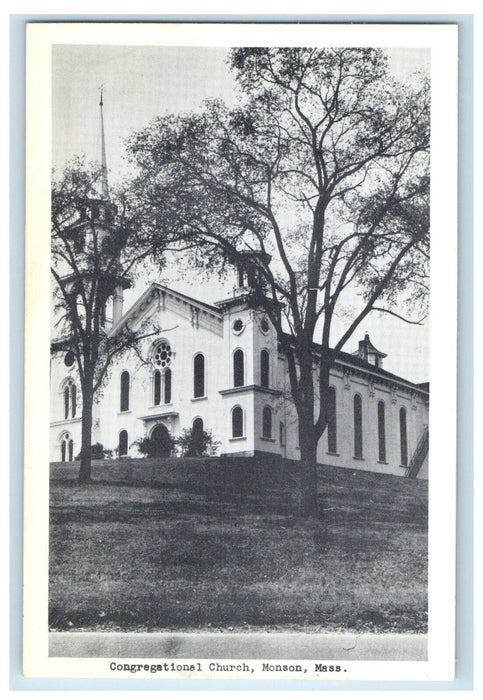 c1940s Congregational Church, Monson Massachusetts MA Vintage Postcard
