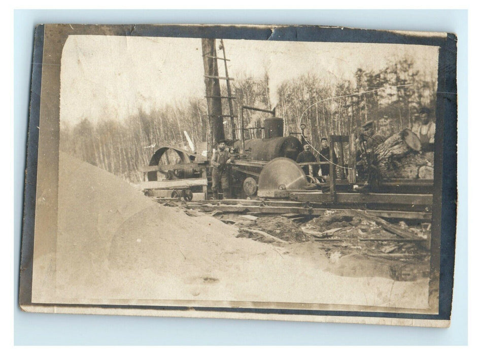 c1910 Logging Mill Machinery Operation Lumber Workers Giant Saw Photo Card