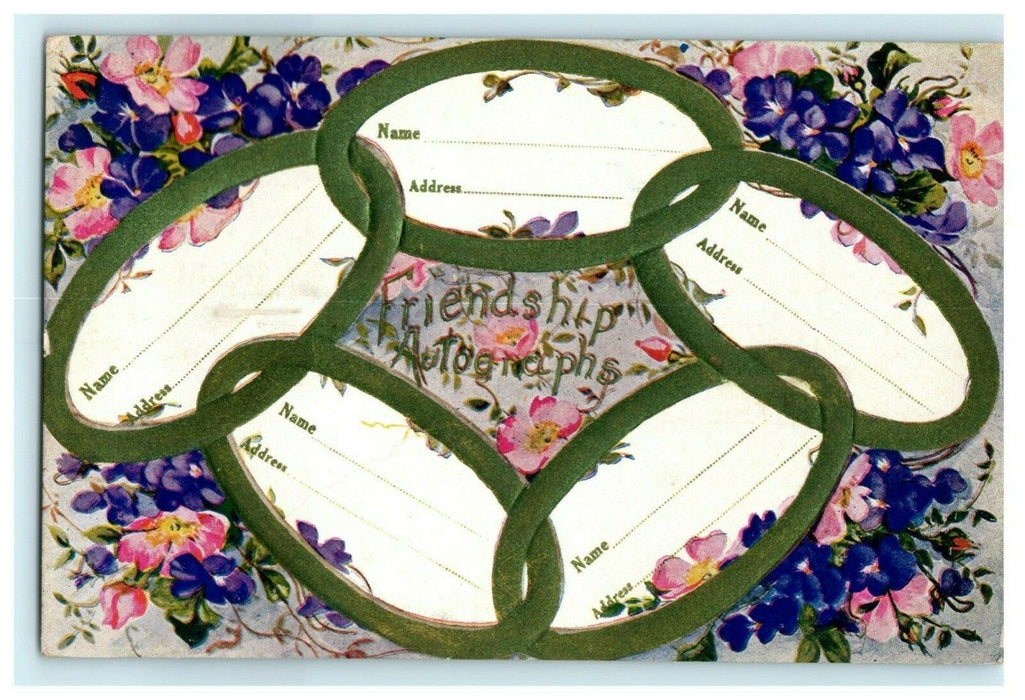 Friendship Autographs Embossed Flowers 1909 Chain Letter Antique Postcard