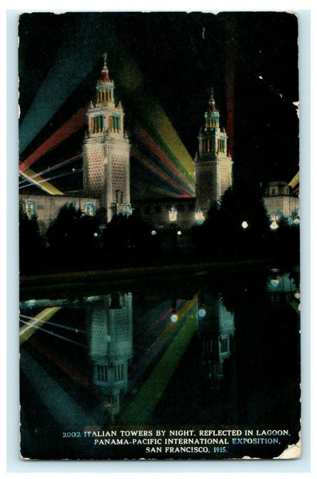 Italian Towers Night San Francisco Panama Exposition 1915 Antique Postcard