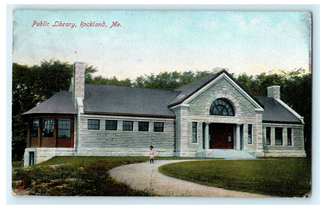Public Library Rockland Maine Waldboro 1909 Vintage Antique Postcard