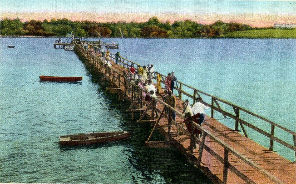1917 Fishing on the Pier, Camp Ellis, Saco Maine ME Antique Unposted Postcard