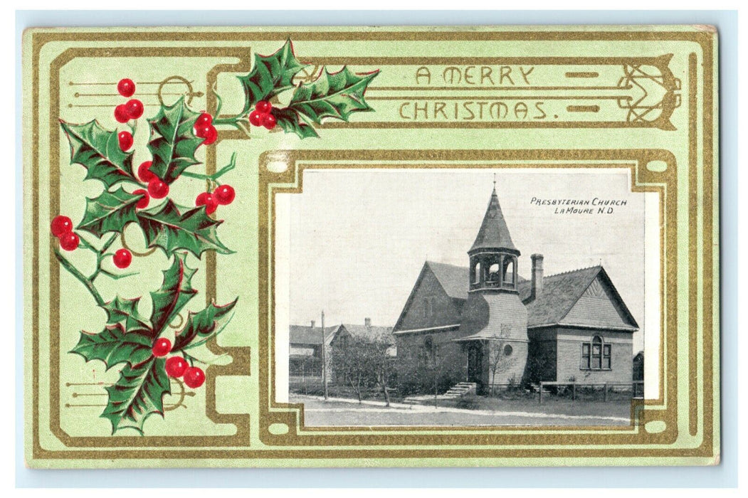 Presbyterian Church LaMoure ND Christmas 1908 North Dakota Antique Postcard