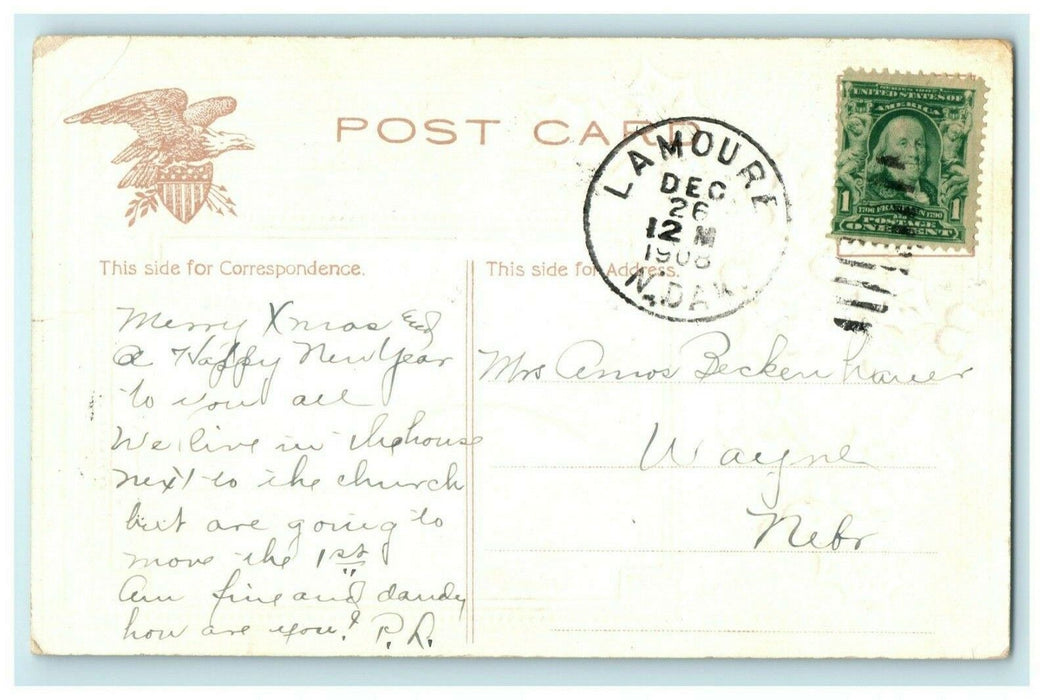 Presbyterian Church LaMoure ND Christmas 1908 North Dakota Antique Postcard