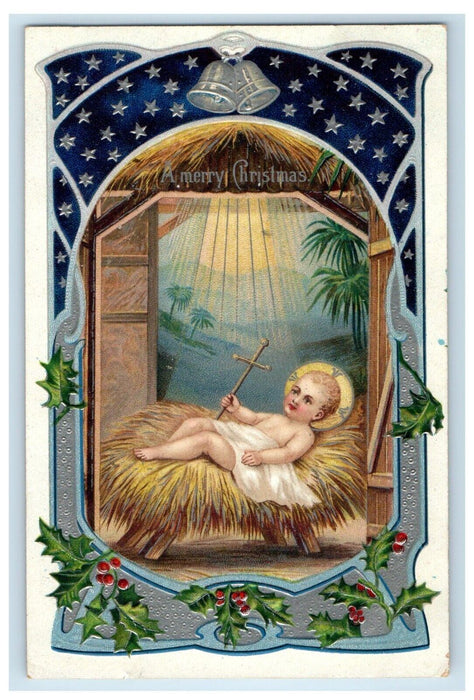 c1910's Christmas Greetings Baby Jesus Christ Religious Embossed Postcard