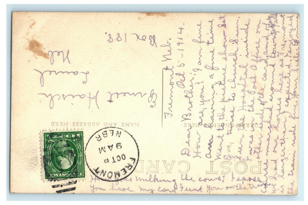 Post Office Fremont Nebraska RPPC Photo Interesting Story 1914 Antique Postcard