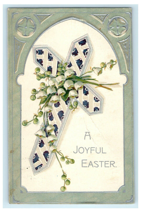 c1910 Easter Cross With White Flowers Clapsaddle (?) Embossed Antique Postcard