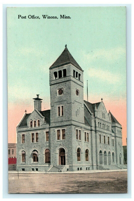 Post Office Winona Minnesota Circa 1910 Vintage Antique Postcard