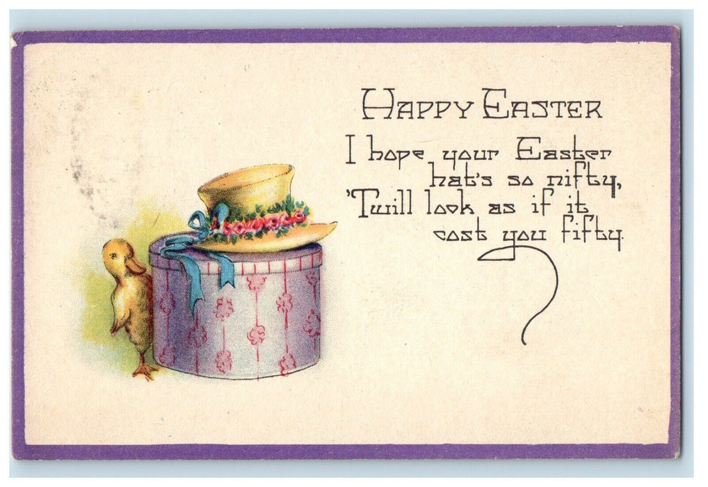 c1920's Happy Easter Hat Box Poem Duckling Woodstock Virginia VA VintagePostcard