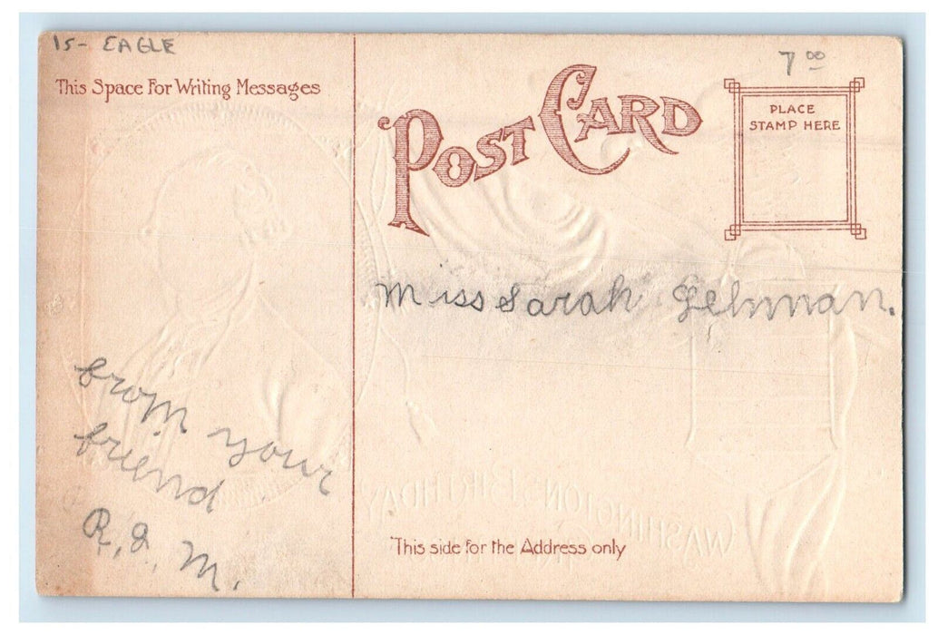 c1910's George Washington Birthday Greetings Eagle Patriotic Embossed Postcard