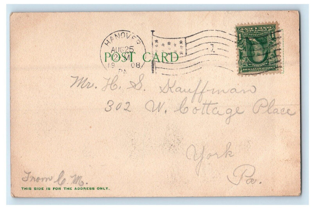 1908 Centers Square Monument Hanover Pennsylvania PA Posted Antique Postcard