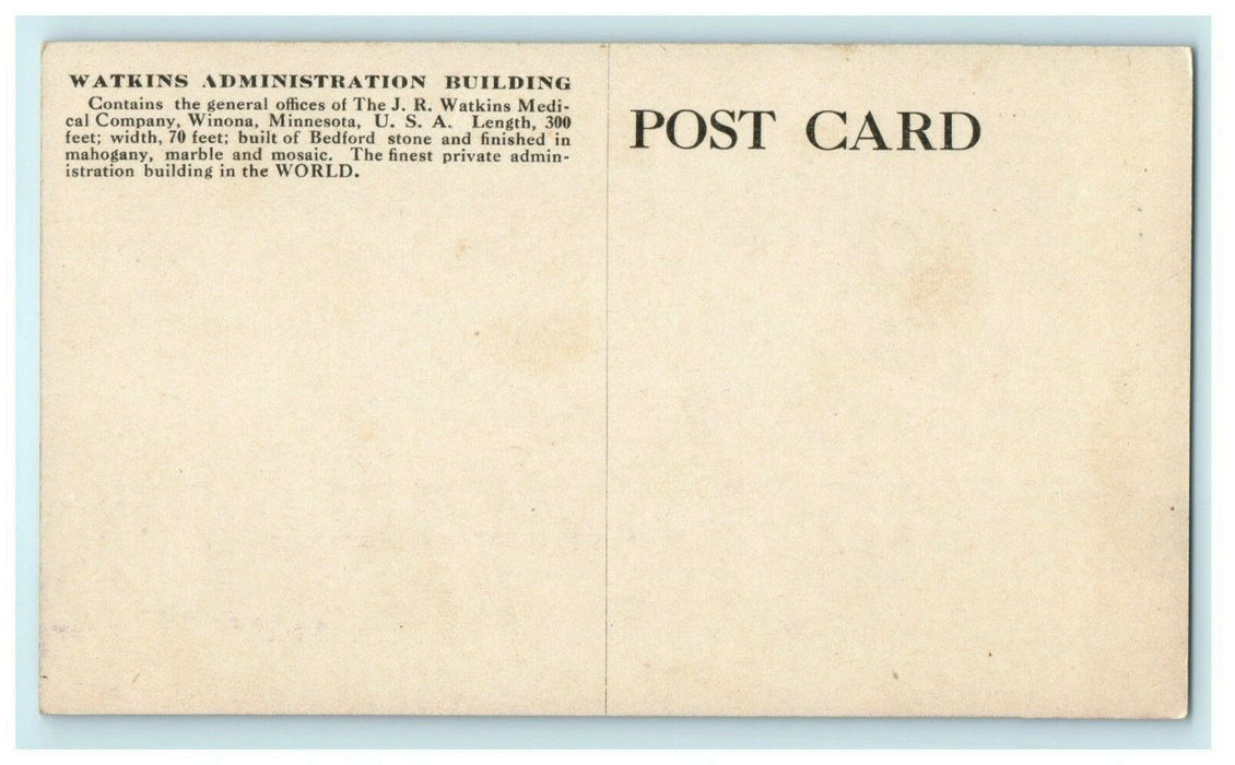 Watkins Administration Building Winona Minnesota Rare View Antique Postcard