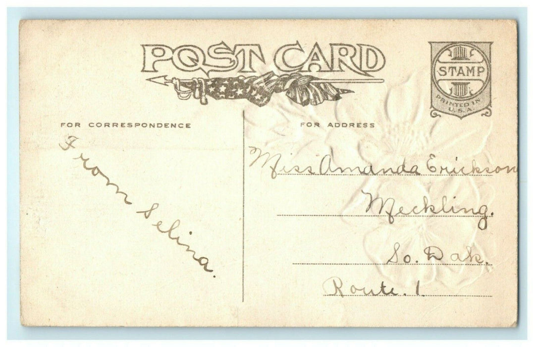 Greetings from Meckling South Dakota Embossed Glitter Painted Antique Postcard