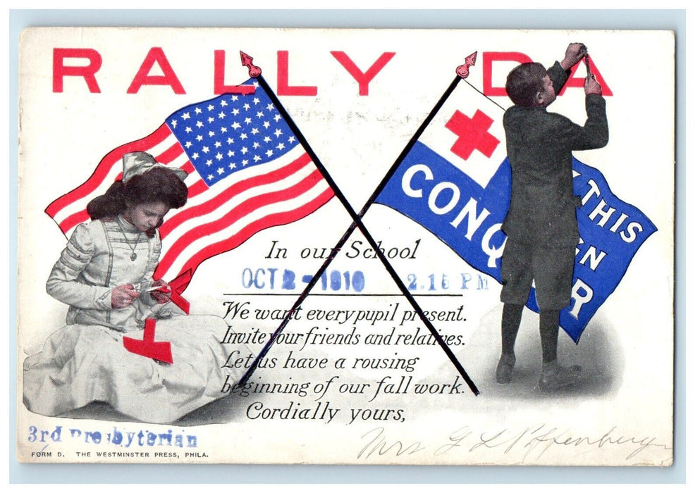 1910 Rally Day Nurse Patriotic Flags Camden NJ Posted Antique Postcard