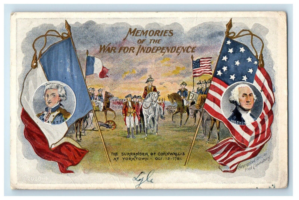 1908 The Surrender Of Cornwallis At Yorktown Patriotic Flags Embossed Postcard