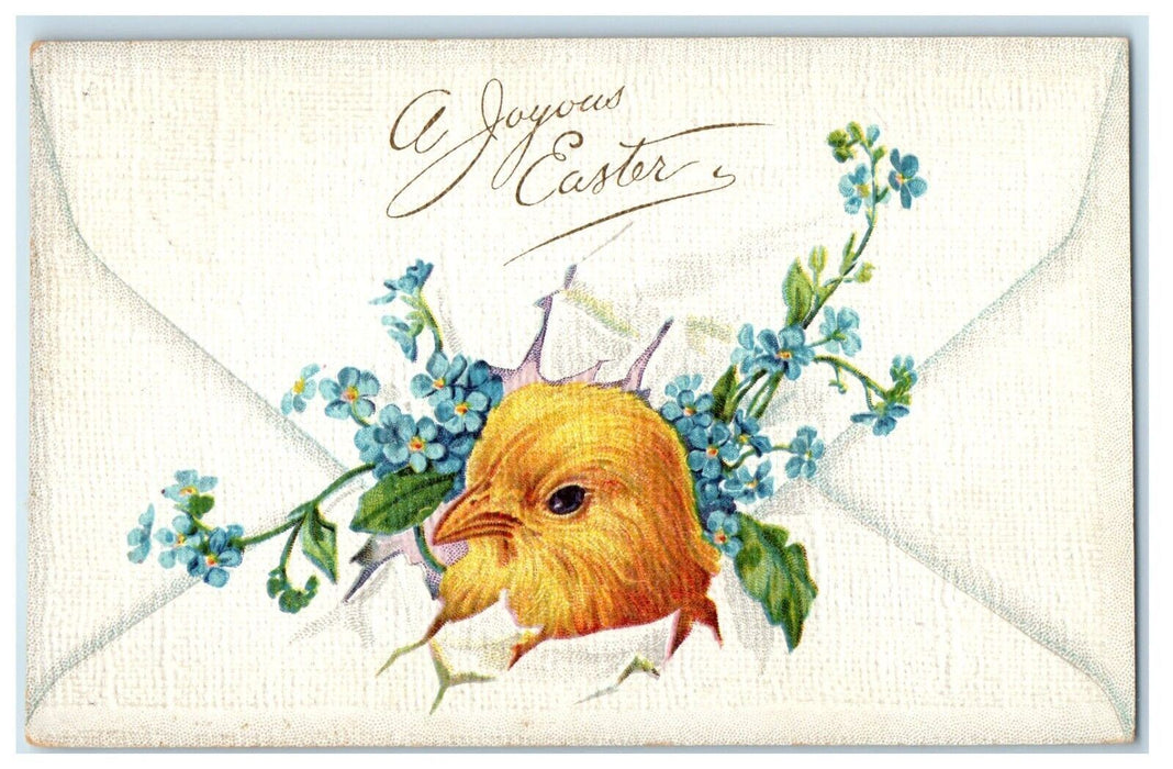 1915 Joyous Easter Envelop Chick  Head Pansies Flowers Posted Antique Postcard