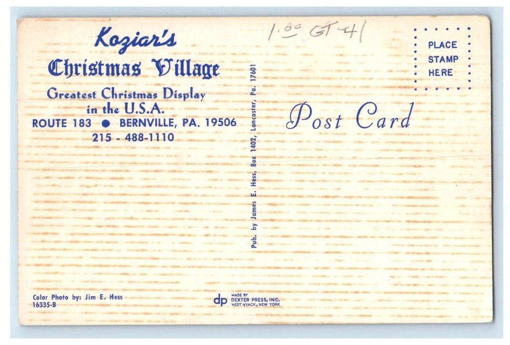 Koziar's Christmas Village Bernville Pennsylvania PA Unposted Vintage Postcard