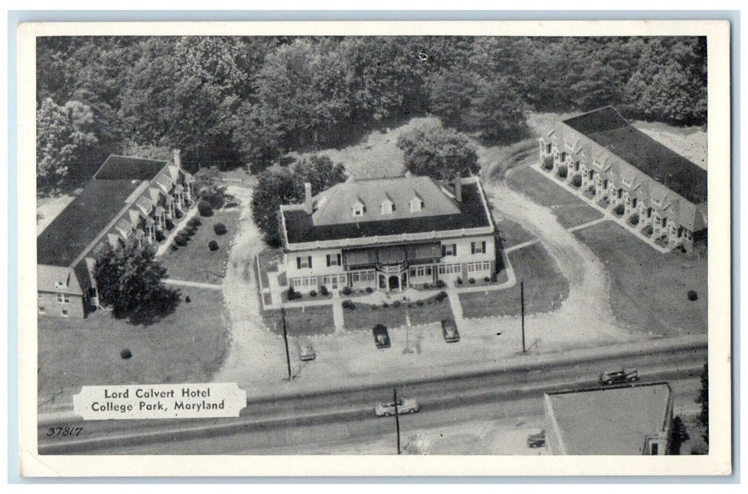 1940 Birds Eye View Lord Calvert Hotel College Park Maryland MD Antique Postcard
