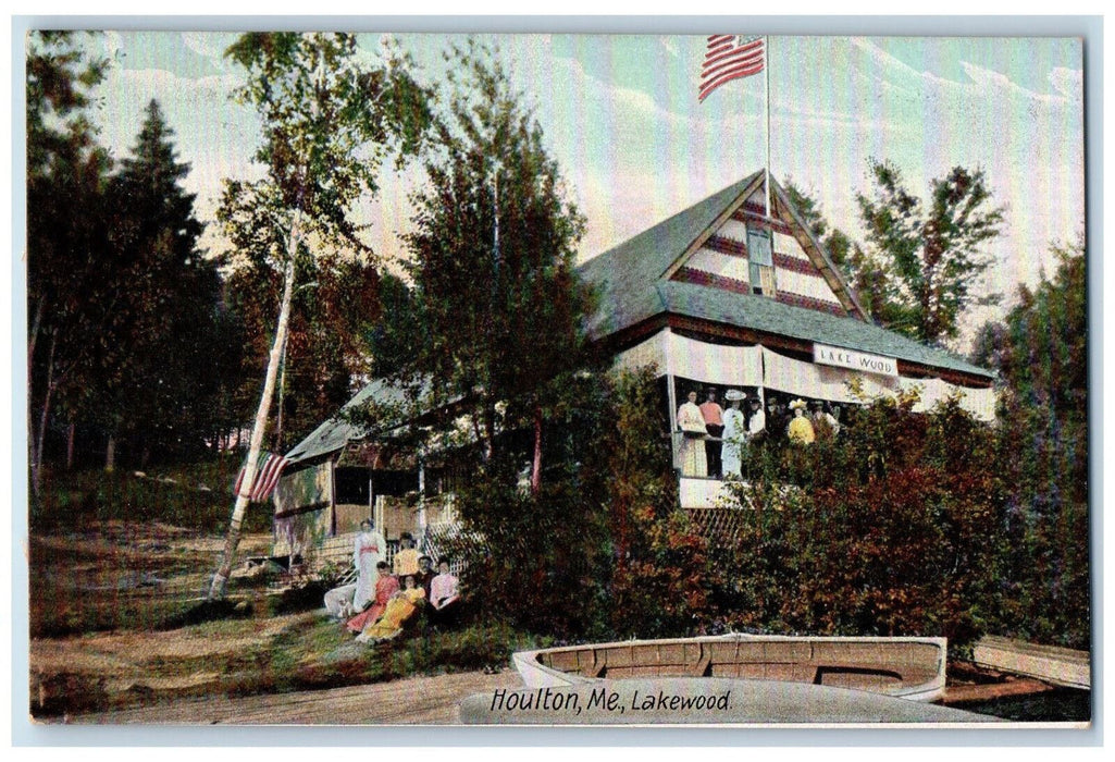 c1910 US Flag Lakewood Houlton Maine ME Unposted Antique Postcard
