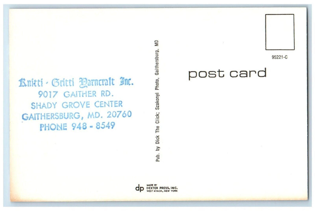 c1960 Knitti Gritti Yarncraft Yarn Store Gaithersburg Advertising MD Postcard