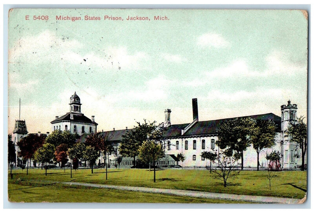 1909 Michigan States Prison Building Jackson Michigan MI Posted Antique Postcard