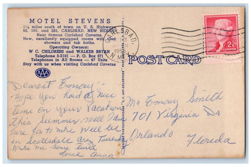 1955 Motel Stevens Multiview Western Hotel Carlsbad New Mexico Vintage Postcard